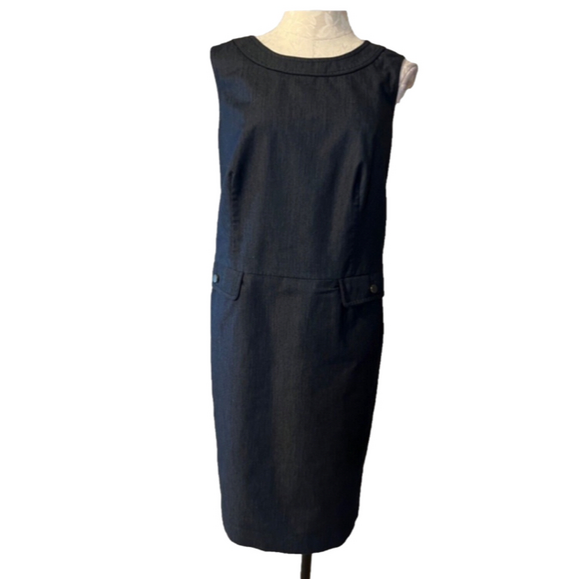 Talbots Dress 14W Dark Gray Stretch Cotton Career Church Pockets - Picture 2 of 11